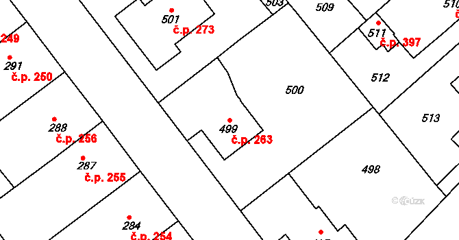 Jakubské Předměstí 263, Jaroměř na parcele st. 499 v KÚ Jaroměř, Katastrální mapa