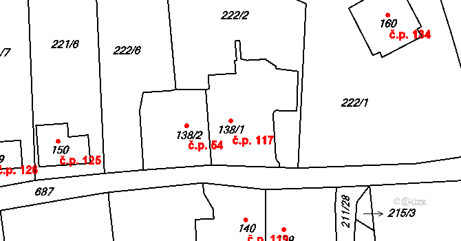 Velký Dřevíč 117, Hronov na parcele st. 138/1 v KÚ Velký Dřevíč, Katastrální mapa