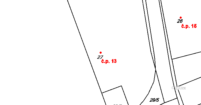 Blato 13, Mikulovice na parcele st. 27 v KÚ Blato, Katastrální mapa