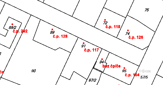 Vochov 117 na parcele st. 91 v KÚ Vochov, Katastrální mapa