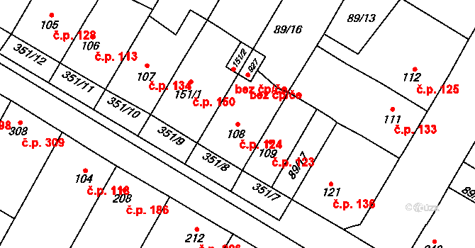 Studánka 124, Pardubice na parcele st. 108 v KÚ Studánka, Katastrální mapa