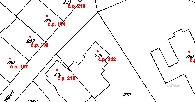 Olomučany 242 na parcele st. 278 v KÚ Olomučany, Katastrální mapa