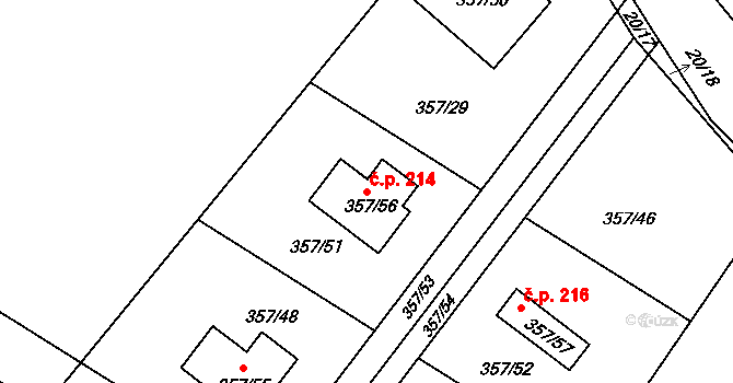 Velké Chvalovice 214, Pečky na parcele st. 357/56 v KÚ Velké Chvalovice, Katastrální mapa