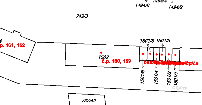 Nádražní Předměstí 159,160, Český Krumlov na parcele st. 1502 v KÚ Český Krumlov, Katastrální mapa