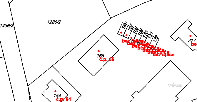 Srnín 65 na parcele st. 165 v KÚ Srnín, Katastrální mapa