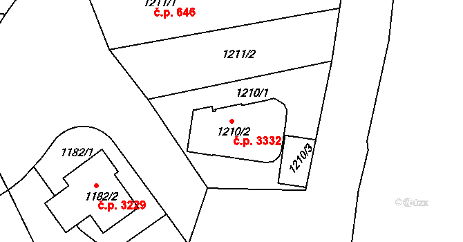 Smíchov 3332, Praha na parcele st. 1210/2 v KÚ Smíchov, Katastrální mapa