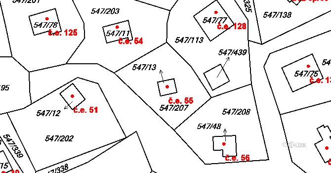 Kovářov 55, Frymburk na parcele st. 547/13 v KÚ Frymburk, Katastrální mapa
