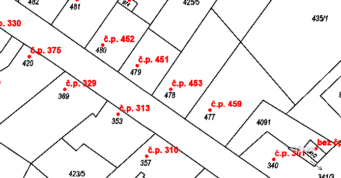 Kryry 453 na parcele st. 478 v KÚ Kryry, Katastrální mapa