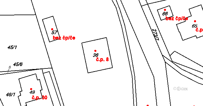 Chlístov 8 na parcele st. 36 v KÚ Chlístov u Dobrušky, Katastrální mapa