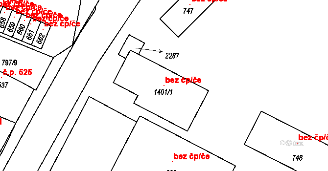 Lišov 100361781 na parcele st. 1401/1 v KÚ Lišov, Katastrální mapa