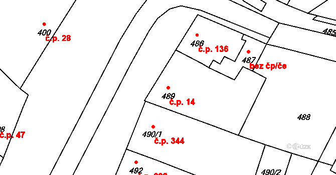 Rychlov 14, Bystřice pod Hostýnem na parcele st. 489 v KÚ Rychlov u Bystřice pod Hostýnem, Katastrální mapa