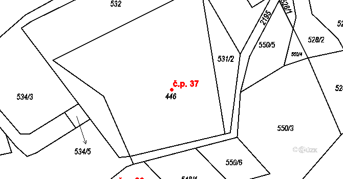 Rajnochovice 37 na parcele st. 446 v KÚ Rajnochovice, Katastrální mapa