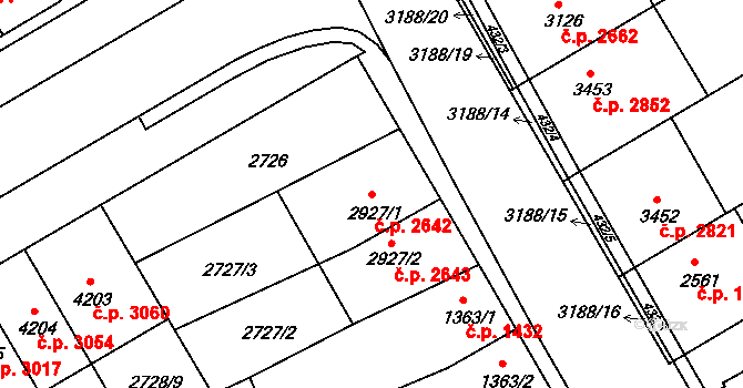 Kroměříž 2642 na parcele st. 2927/1 v KÚ Kroměříž, Katastrální mapa