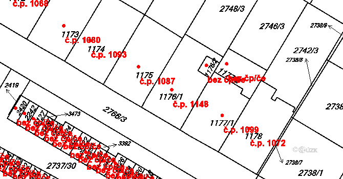 Bystřice pod Hostýnem 1148 na parcele st. 1176/1 v KÚ Bystřice pod Hostýnem, Katastrální mapa