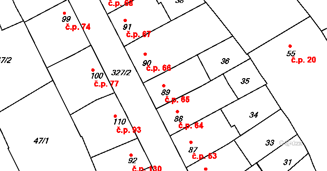 Štětovice 65, Vrbátky na parcele st. 89 v KÚ Štětovice, Katastrální mapa