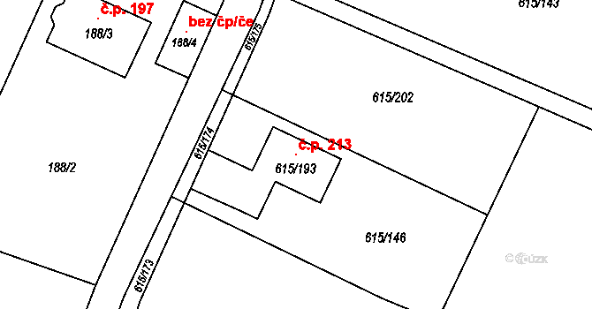 Štáblovice 213 na parcele st. 615/193 v KÚ Štáblovice, Katastrální mapa