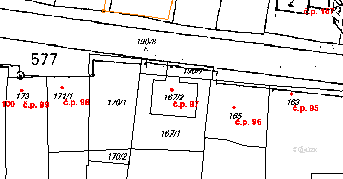 Dyjákovičky 97 na parcele st. 167/2 v KÚ Dyjákovičky, Katastrální mapa