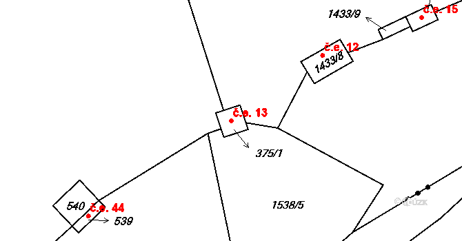 Tymákov 13 na parcele st. 375/1 v KÚ Tymákov, Katastrální mapa