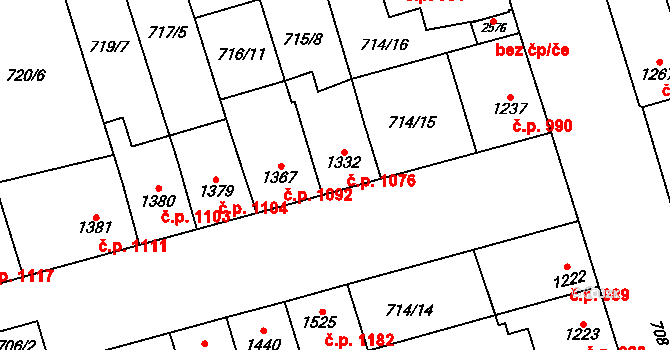 Kojetín I-Město 1076, Kojetín na parcele st. 1332 v KÚ Kojetín, Katastrální mapa