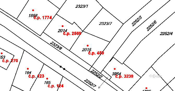 Zlín 459 na parcele st. 2015 v KÚ Zlín, Katastrální mapa
