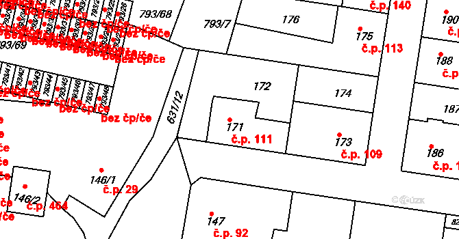 Sedlec 111, Kutná Hora na parcele st. 171 v KÚ Sedlec u Kutné Hory, Katastrální mapa