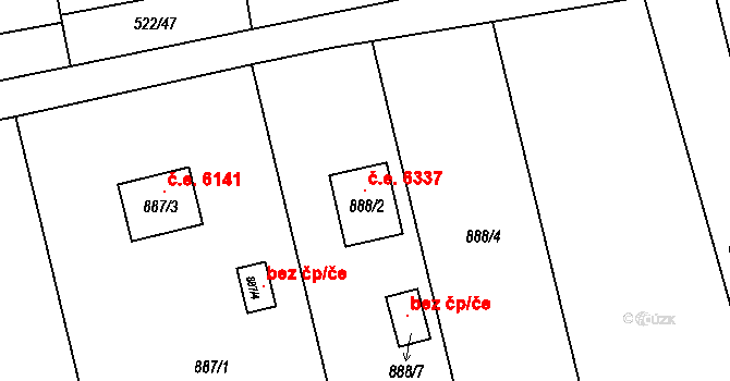 Oblekovice 6337, Znojmo na parcele st. 888/2 v KÚ Oblekovice, Katastrální mapa
