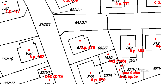 Lišov 476 na parcele st. 622 v KÚ Lišov, Katastrální mapa