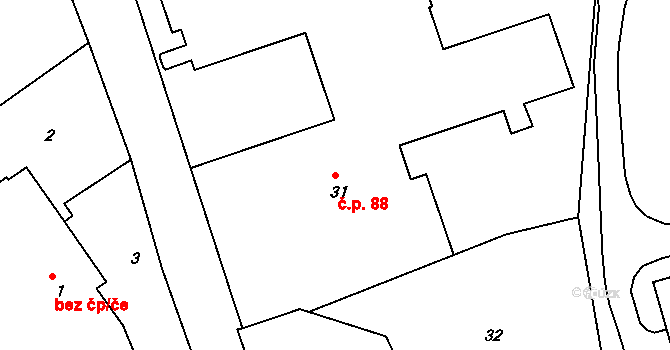 Rýnovice 88, Jablonec nad Nisou na parcele st. 31 v KÚ Rýnovice, Katastrální mapa
