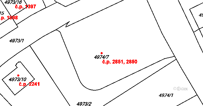 Jihlava 2850,2851 na parcele st. 4974/7 v KÚ Jihlava, Katastrální mapa