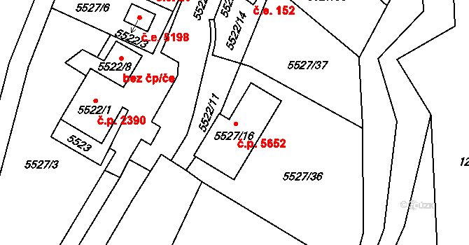 Jihlava 5652 na parcele st. 5527/16 v KÚ Jihlava, Katastrální mapa