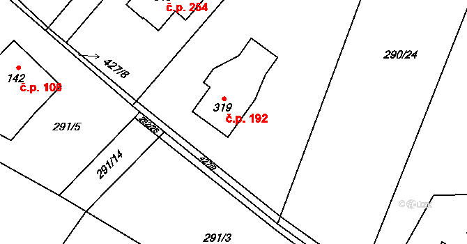 Horní Datyně 192, Vratimov na parcele st. 319 v KÚ Horní Datyně, Katastrální mapa
