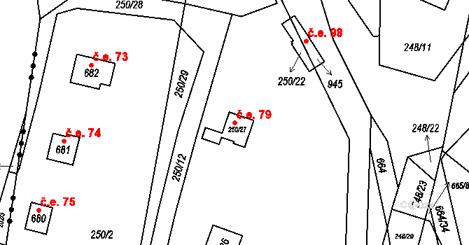 Kamenný Přívoz 79 na parcele st. 250/27 v KÚ Kamenný Přívoz, Katastrální mapa