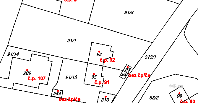 Vysoká Pec 92, Bohutín na parcele st. 98 v KÚ Vysoká Pec u Bohutína, Katastrální mapa