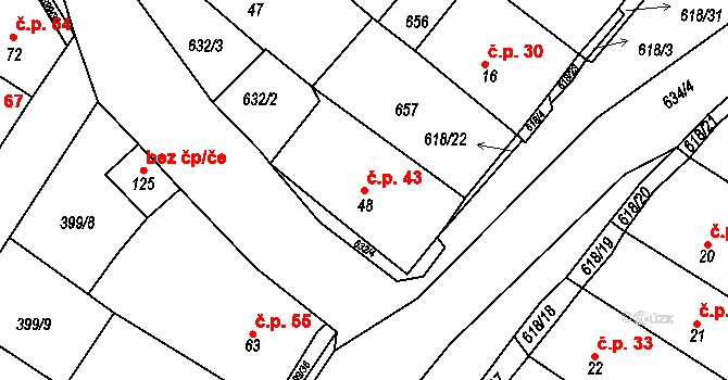 Cekov 43 na parcele st. 48 v KÚ Cekov, Katastrální mapa