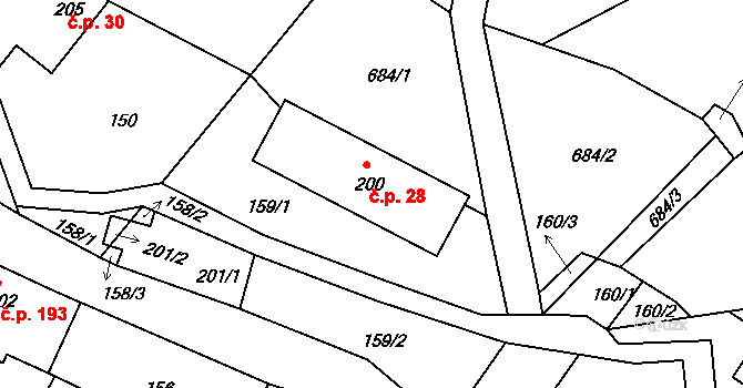 Heřmanice v Podještědí 28, Jablonné v Podještědí na parcele st. 200 v KÚ Heřmanice v Podještědí, Katastrální mapa