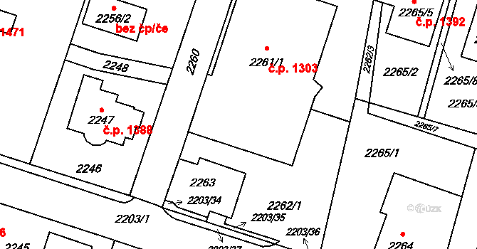 Nový Bor 1303 na parcele st. 2261/1 v KÚ Nový Bor, Katastrální mapa