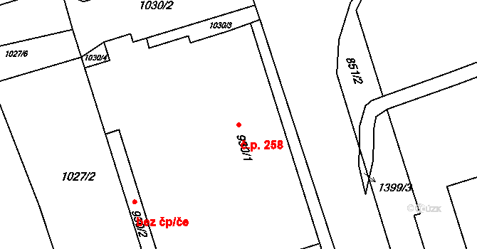 Žabčice 258 na parcele st. 930/1 v KÚ Žabčice, Katastrální mapa