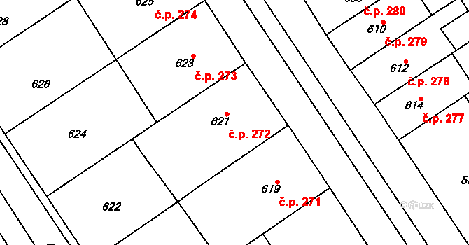 Zarazice 272, Veselí nad Moravou na parcele st. 621 v KÚ Zarazice, Katastrální mapa