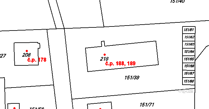 Hodice 188,189 na parcele st. 218 v KÚ Hodice, Katastrální mapa