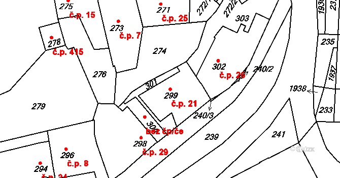 Švermov 21, Kladno na parcele st. 299 v KÚ Motyčín, Katastrální mapa