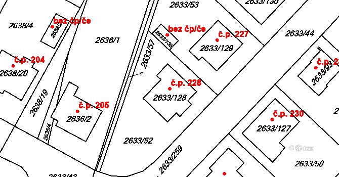 Dačice III 228, Dačice na parcele st. 2633/128 v KÚ Dačice, Katastrální mapa