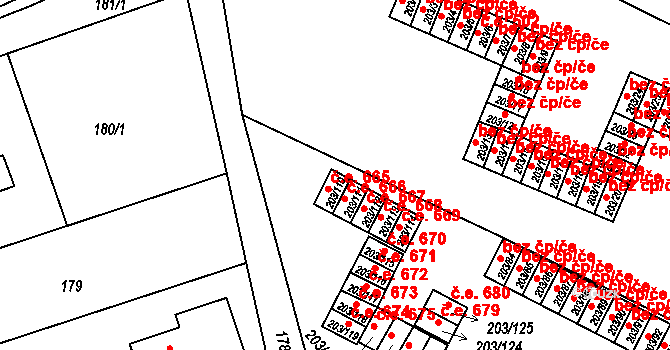Tachov 665 na parcele st. 203/110 v KÚ Tachov, Katastrální mapa