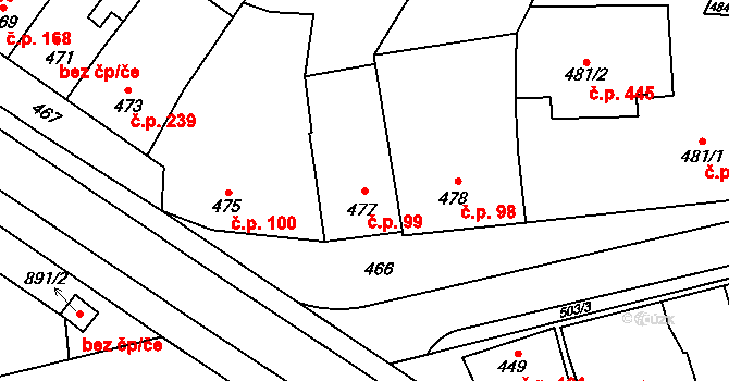 Křelov 99, Křelov-Břuchotín na parcele st. 477 v KÚ Křelov, Katastrální mapa