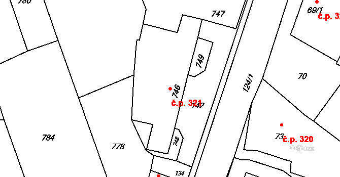 Bělkovice-Lašťany 321 na parcele st. 746 v KÚ Lašťany, Katastrální mapa