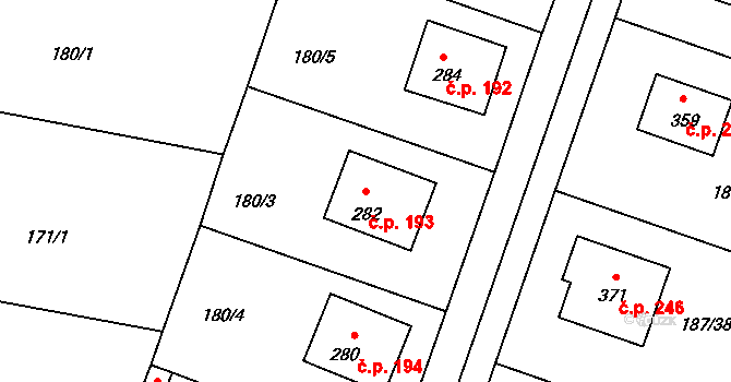 Pavlíkov 193 na parcele st. 282 v KÚ Pavlíkov, Katastrální mapa