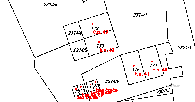 Hněvanov 42, Rožmitál na Šumavě na parcele st. 173 v KÚ Hněvanov, Katastrální mapa
