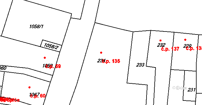 Mimoň III 135, Mimoň na parcele st. 234 v KÚ Mimoň, Katastrální mapa