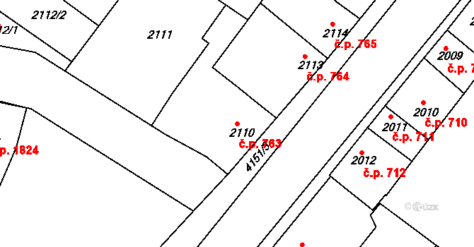 Roudnice nad Labem 763 na parcele st. 2110 v KÚ Roudnice nad Labem, Katastrální mapa