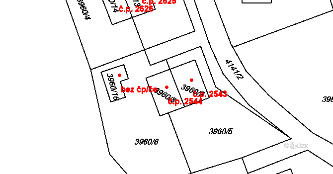 Roudnice nad Labem 2544 na parcele st. 3960/8 v KÚ Roudnice nad Labem, Katastrální mapa