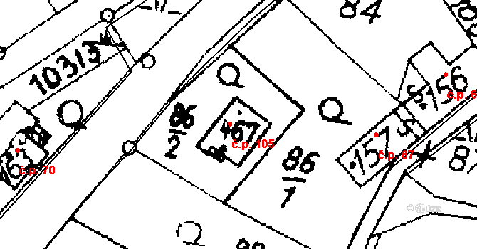 Pecka 105 na parcele st. 467 v KÚ Pecka, Katastrální mapa